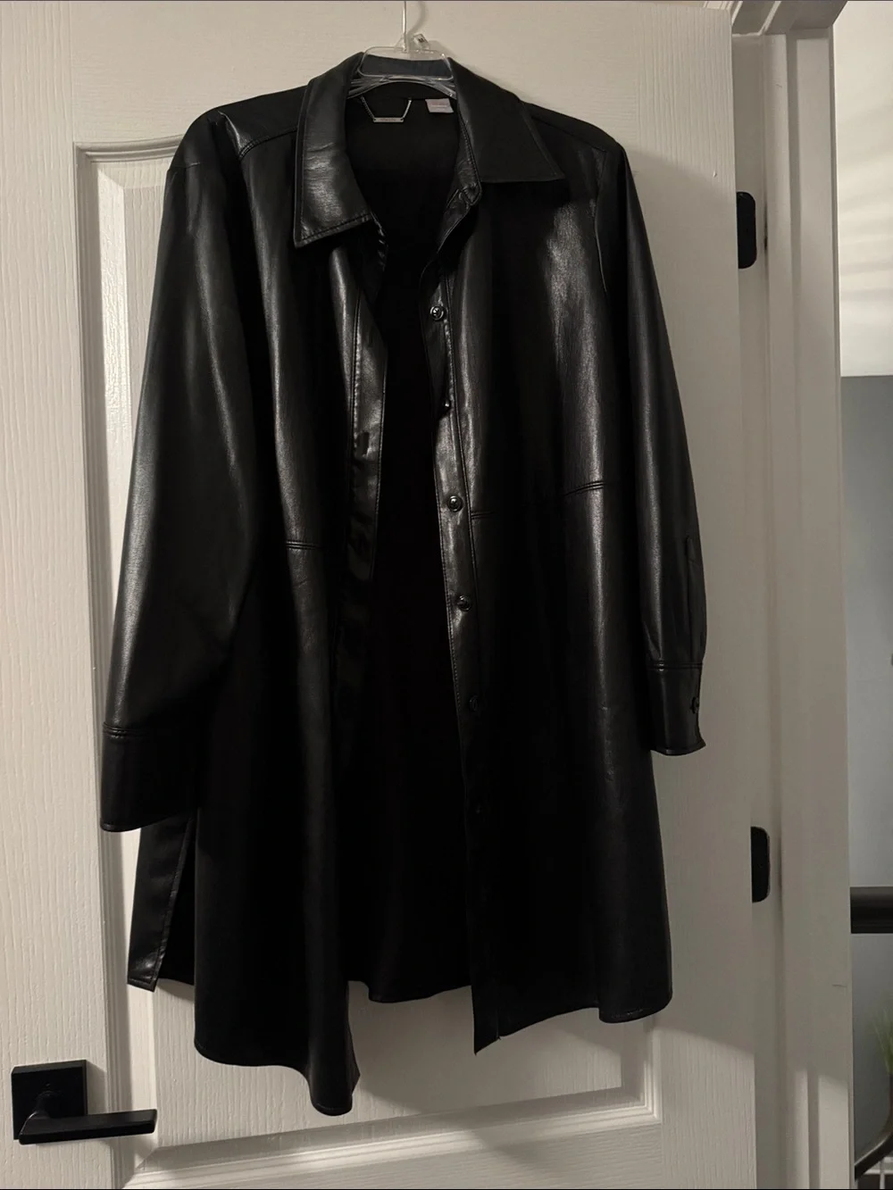 Chico's Black Faux Leather Long Shacket - Picture 2 of 3